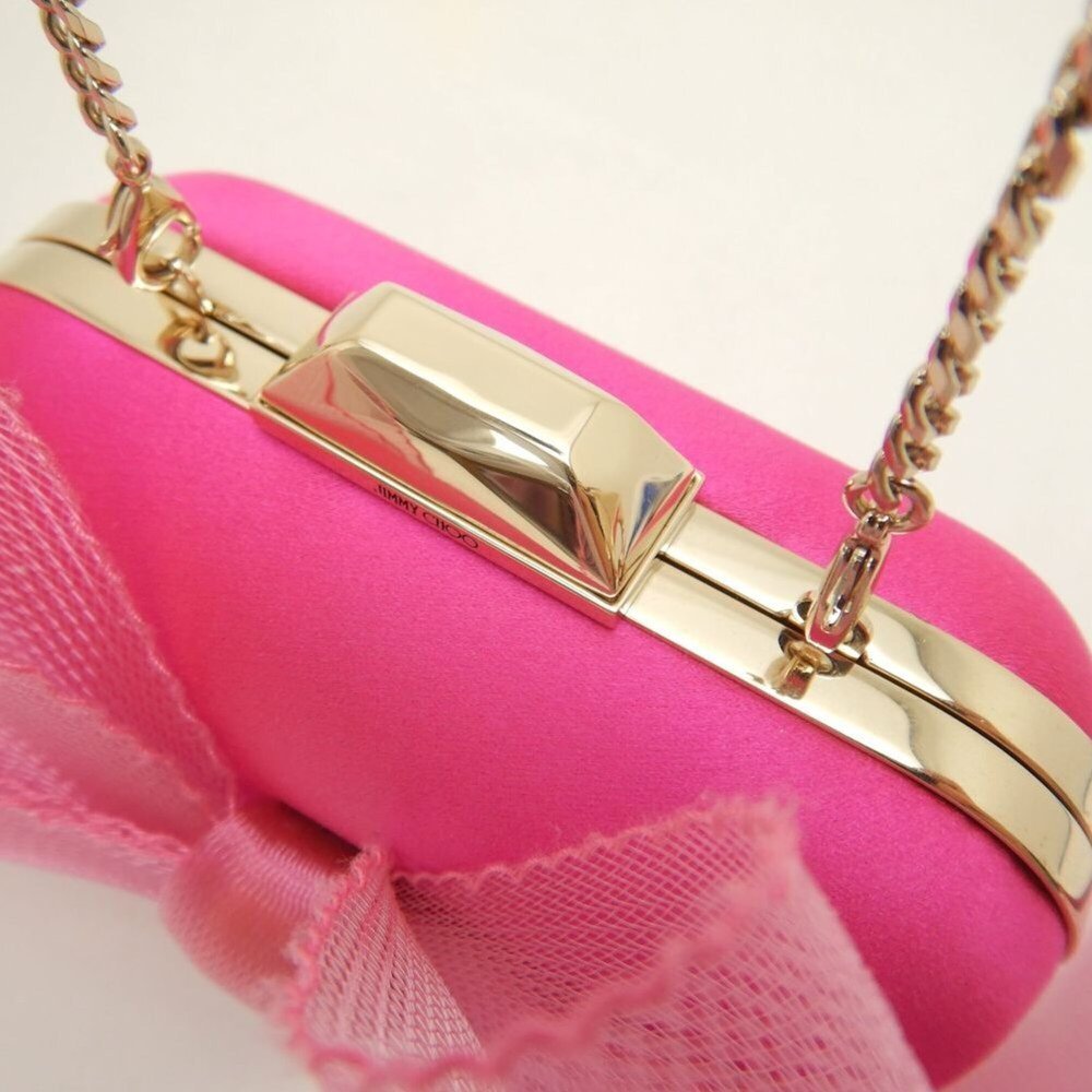 JIMMY CHOO Microcloud Clutch Bag, Chain Clutch, Satin, Pink, Women's, 253758 - Picture 10 of 16